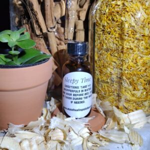 Herbs, potion, and plant in jars.